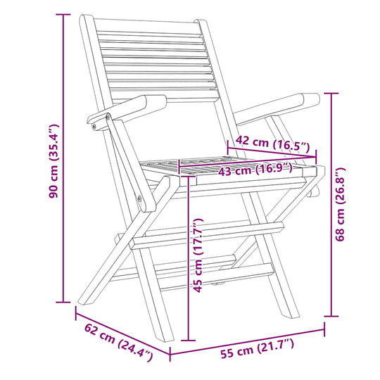 6 كراسي حديقة قابلة للطي، 55×62×90 سم، خشب الساج الصلب