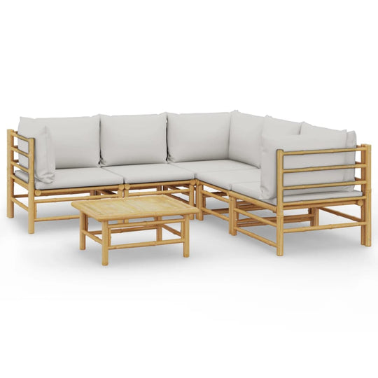 6 Piece Garden Lounge Set with Light Grey Cushions Bamboo