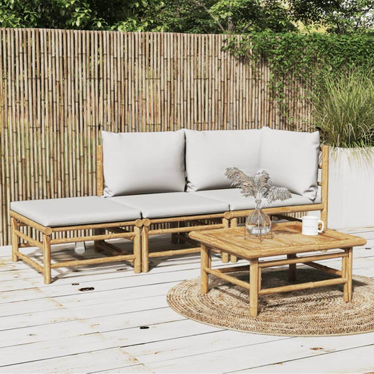 Garden Lounge 3 Piece Set with Light Grey Cushions Bamboo