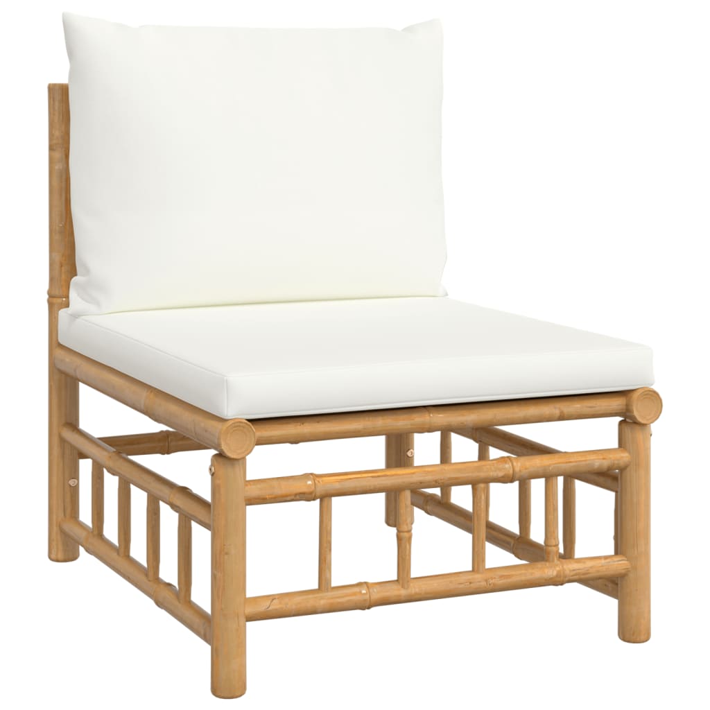 Garden Lounge Set 4 Piece with Cream White Cushions Bamboo