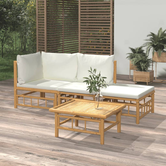 Garden Lounge Set 4 Piece with Cream White Cushions Bamboo