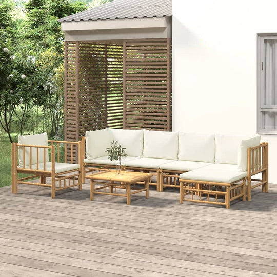 6 Piece Garden Lounge Set with Cream White Cushions Bamboo , Furniture -> Outdoor Furniture -> Outdoor Furniture Sets , Chairs -,Durable,Furniture -,Home & Garden -,Modern Design,new-305021,Outdoor Furniture -,Outdoor Furniture Sets,Outdoor Seating -,Tabl