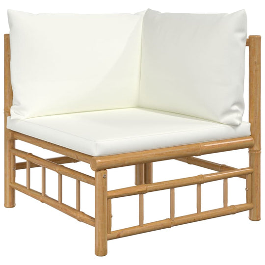 4 Piece Garden Lounge Set with Cream White Cushions Bamboo