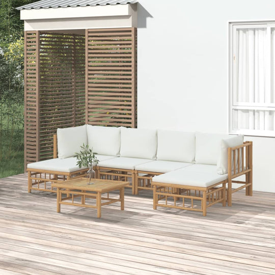 7 Piece Garden Lounge Set with Cream White Cushions Bamboo , Furniture -> Outdoor Furniture -> Outdoor Furniture Sets , Furniture -,garden decor,Home & Garden -,Lawn & Garden -,new-305021,Outdoor Furniture -,Outdoor Furniture Sets,Outdoor Living -,Outdoor