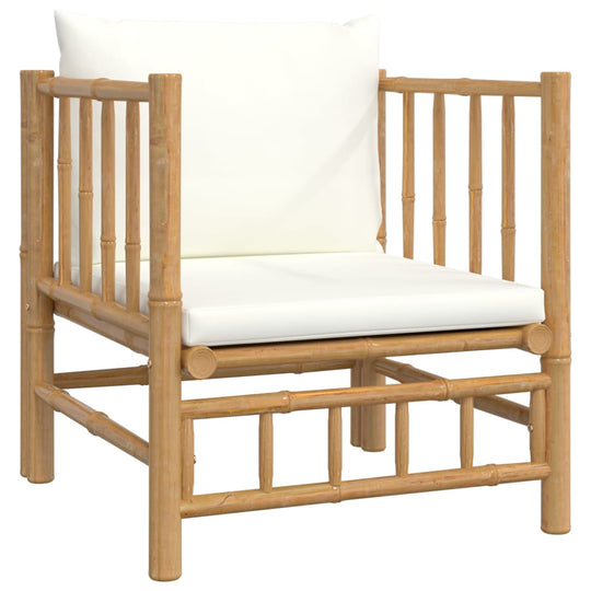 7 Piece Garden Lounge Set with Cream White Cushions Bamboo