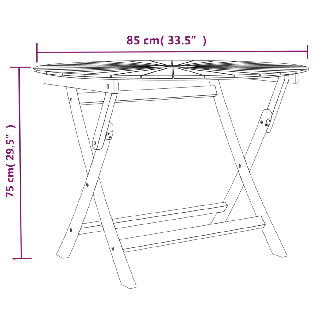 Folding Garden Table Ø 85x75 cm Solid Wood Teak Furniture -> Outdoor Furniture -> Outdoor Tables