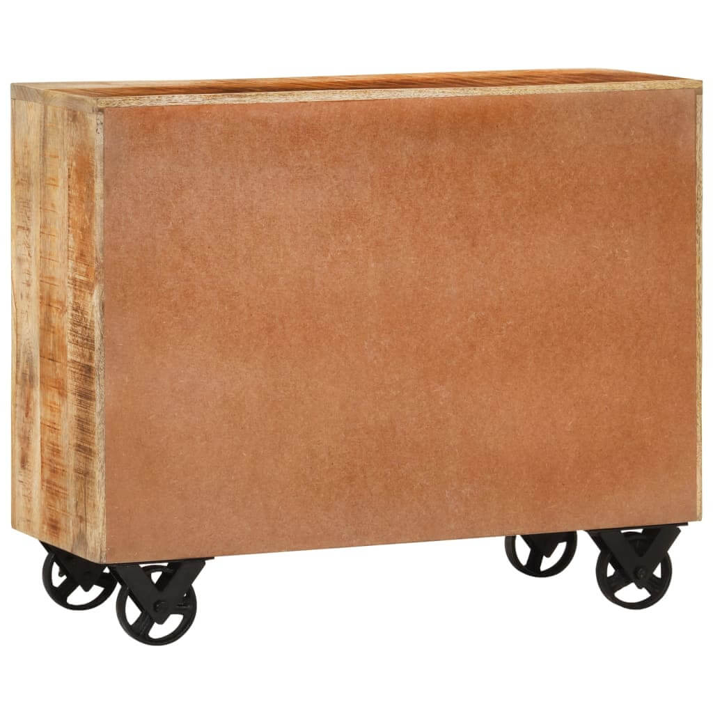 Sideboard with 3 Drawers 80x30x65 cm Solid Rough Wood Mango on cast iron wheels