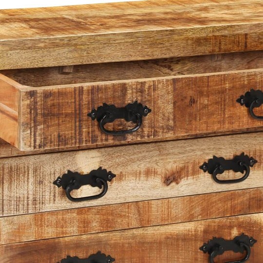 Sideboard with 3 Drawers 80x30x65 cm Solid Rough Wood Mango close-up of drawers and handles