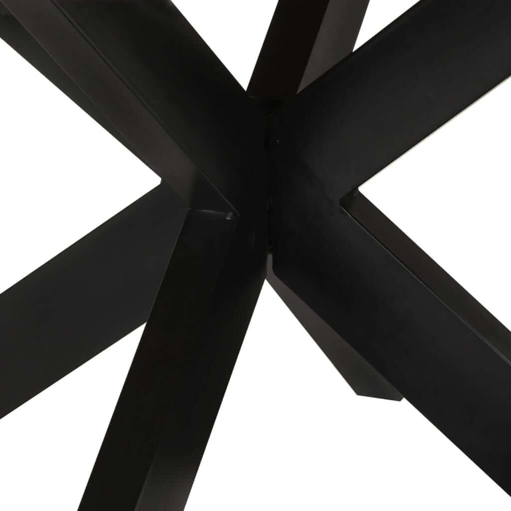 Close-up view of a sturdy black metal frame base, showcasing intricate cross-beam design for enhanced stability.