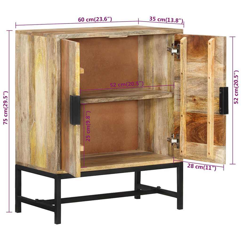 خزانة جانبية 60×35×75 سم من خشب المانجو الصلب