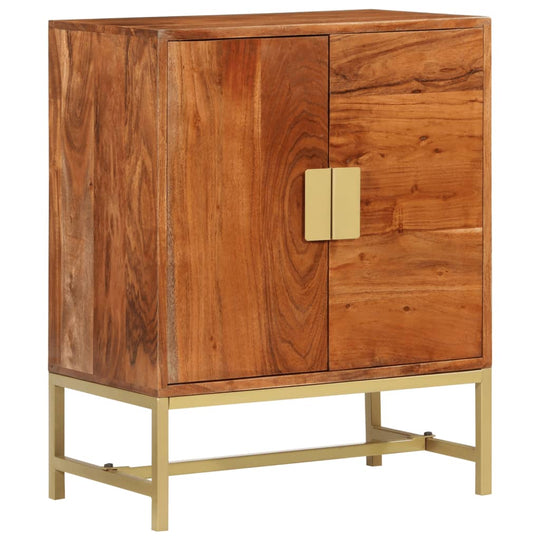 Vintage-style sideboard made of solid acacia wood with gold hardware and a sturdy base, perfect for interior decoration.