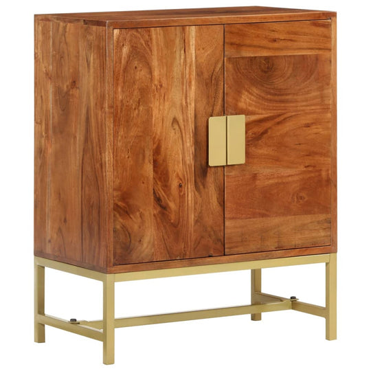 Vintage-style sideboard in solid acacia wood with gold metal legs and sleek handles, perfect for interior decoration.