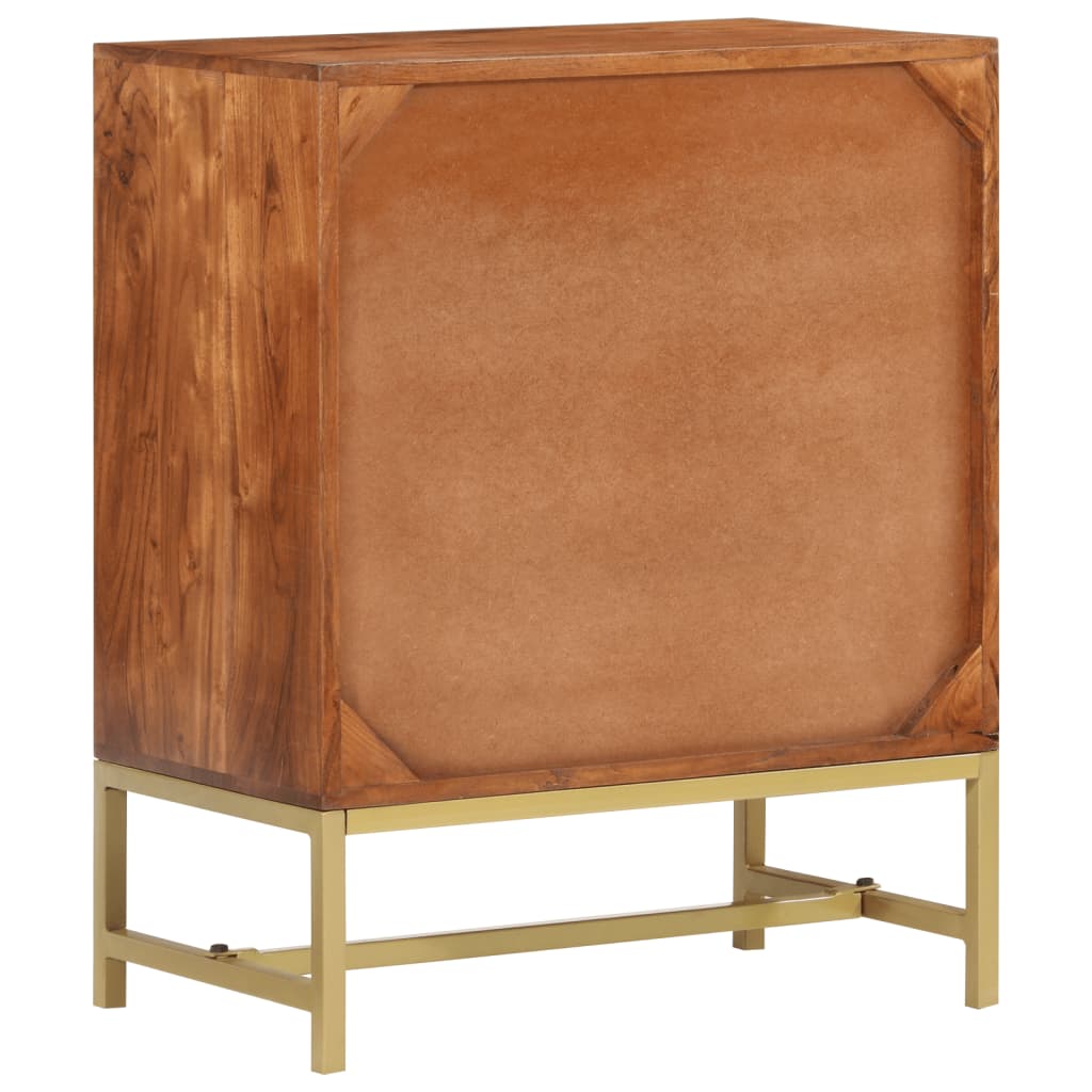 Solid wood sideboard with a vintage design featuring a sturdy gold metal frame and a rich wood finish.