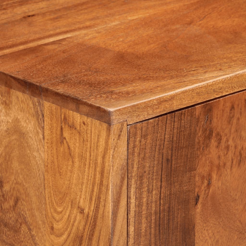 Close-up view of solid acacia wood sideboard surface showcasing its rich texture and natural finish.