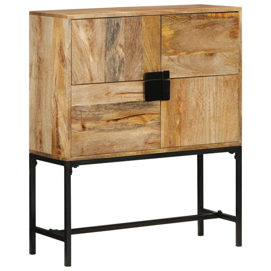 Highboard 80x30x95 cm Solid Rough Wood Mango with metal frame, vintage-style wooden cabinet with distinctive design.
