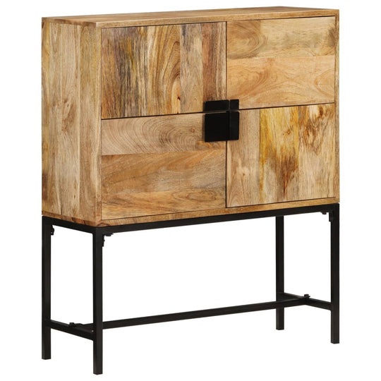 Highboard 80x30x95 cm Solid Rough Wood Mango with vintage style and metal frame for sturdiness.