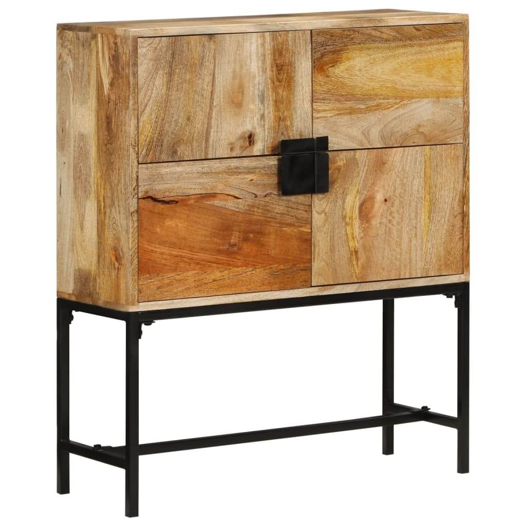 Highboard 80x30x95 cm Solid Rough Wood Mango with metal frame and vintage style compartments