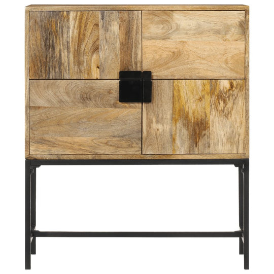 Highboard 80x30x95 cm Solid Rough Wood Mango with metal frame, vintage style storage solution.