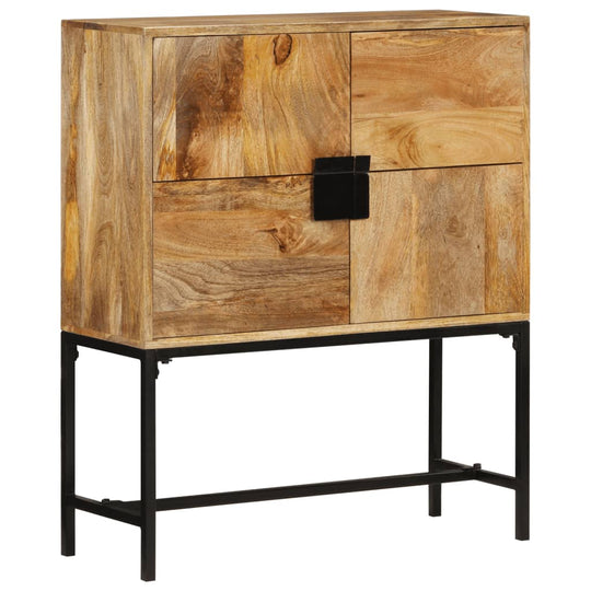 Highboard 80x30x95 cm Solid Rough Wood Mango with metal frame and vintage style design.