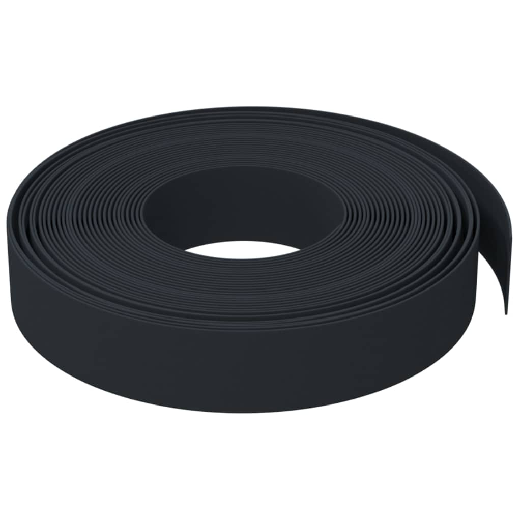 Black polyethylene garden edging roll, 10 m long, flexible and durable for outdoor landscaping projects.