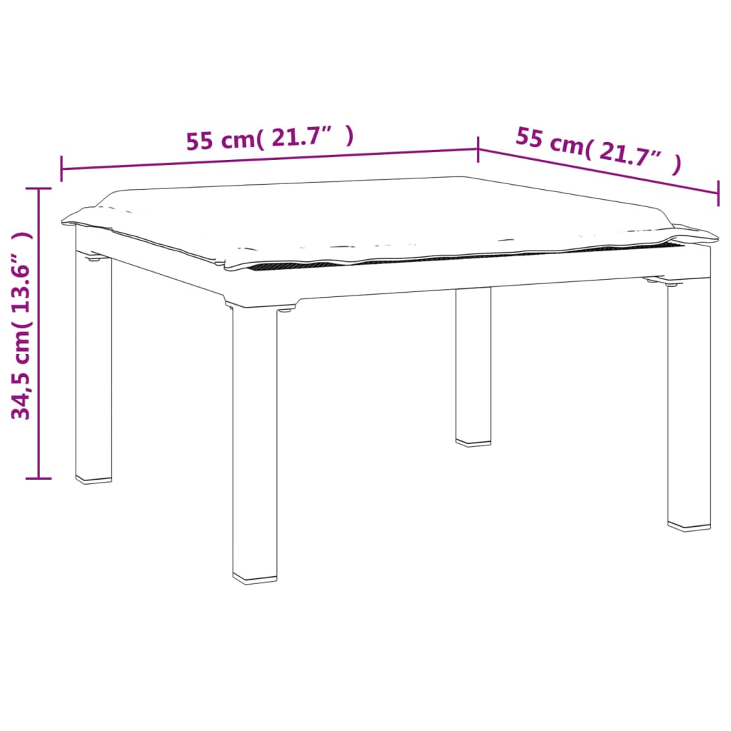 Dimensions of Garden Footstool with Cushion and Grey Poly Rattan showing width, depth, and height measurements.