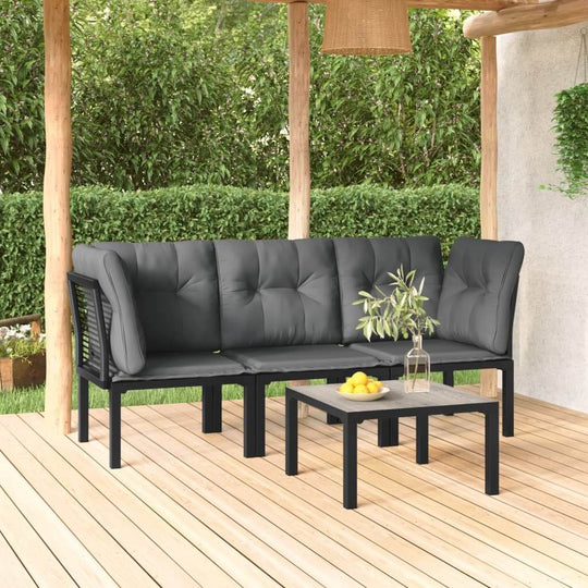 4 Piece Garden Lounge Set Black and Grey Poly Rattan