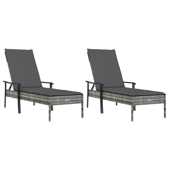 Sun Loungers 2 pcs with Table and Cushions Poly Rattan , lounger , eligant,Furniture -,Home & Garden -,Modern Design,new-305021,Outdoor Furniture -,Outdoor Furniture Sets,Outdoor Seating -