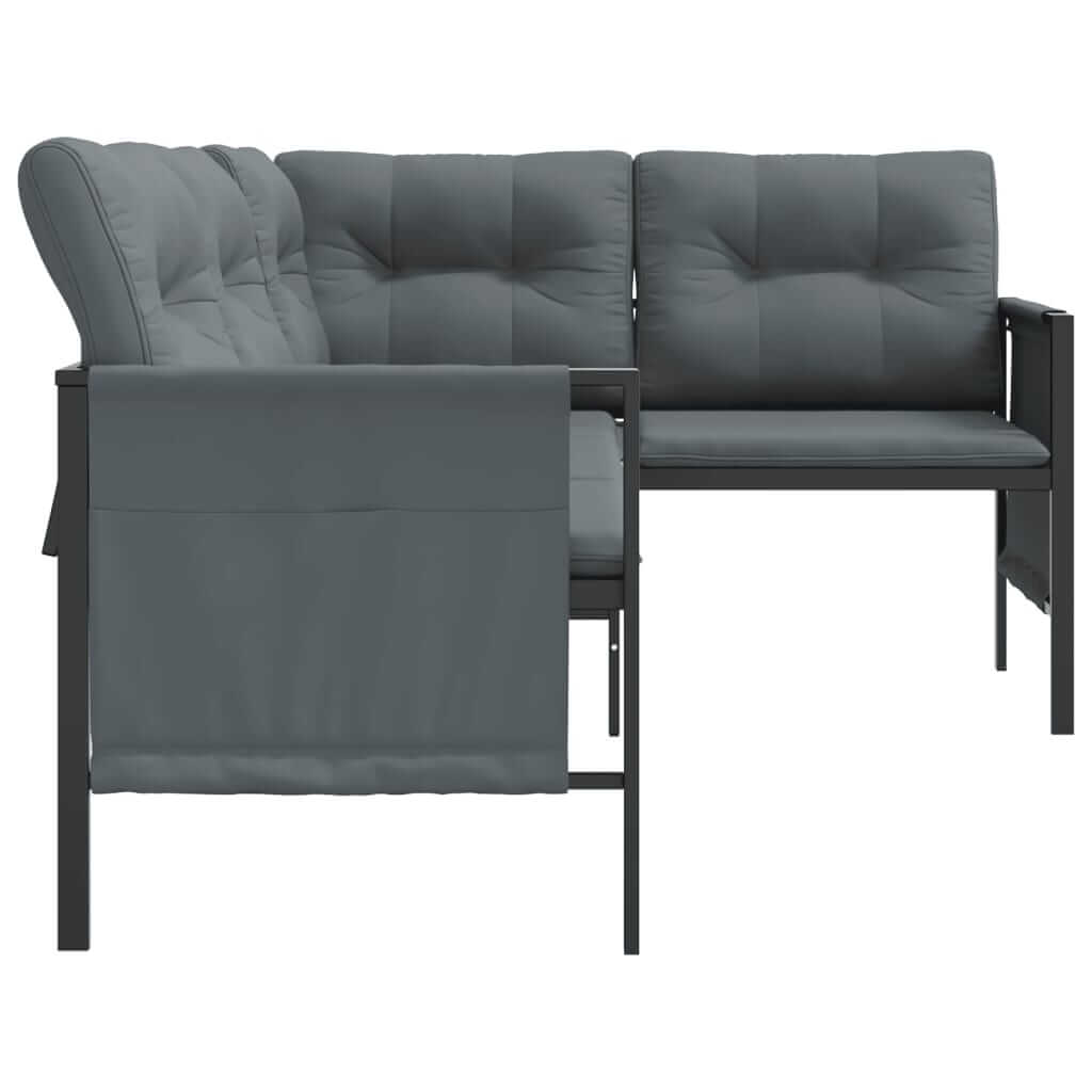 Garden Corner Sofa Steel and Textilene with cushioned seating in dark gray, perfect for outdoor relaxation and socializing.