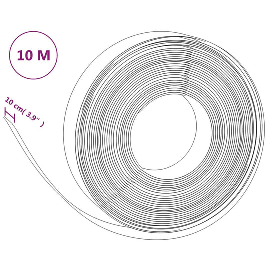 Black polyethylene garden edging roll, 10 meters long and 10 cm wide, perfect for landscape borders and flower beds.