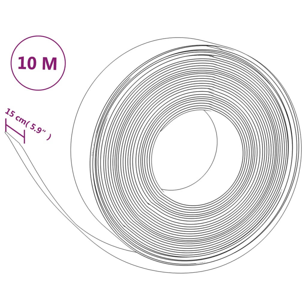 Garden edging roll, 10 m long and 15 cm wide, made of flexible and durable polyethylene for outdoor use.