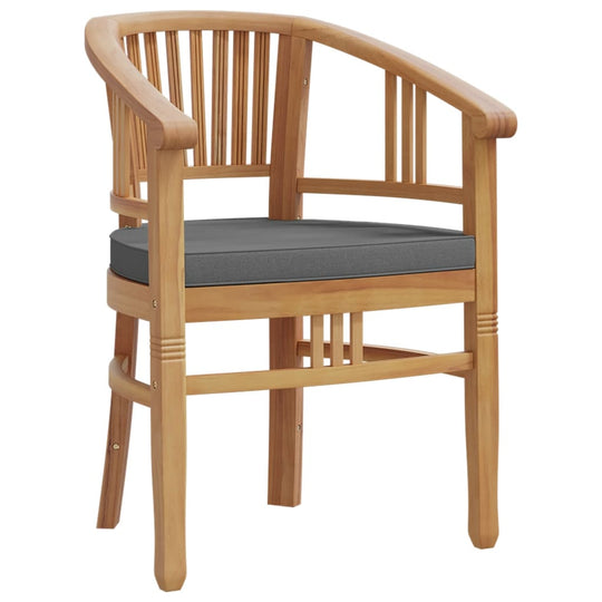 Ergonomic wooden garden chair with gray cushion, featuring a classic design and sturdy teak construction.