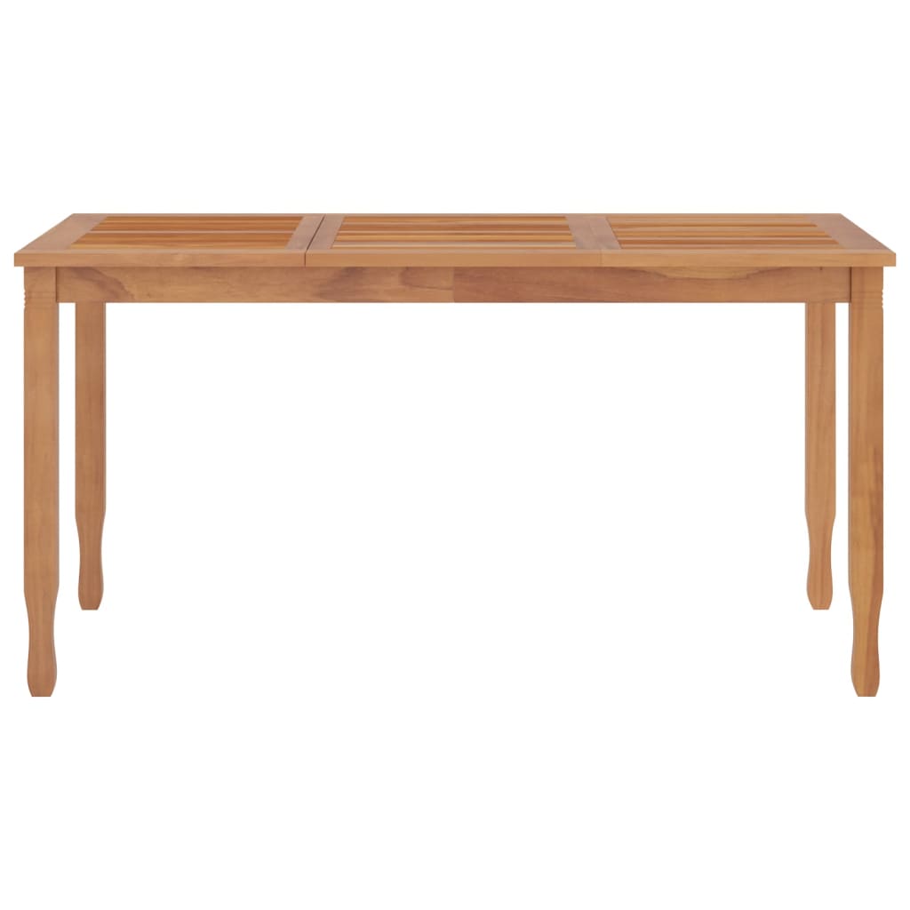 Solid teak garden dining table with classic design and smooth finish, perfect for outdoor dining and relaxation.