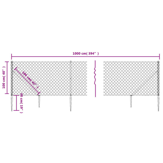 Chain Link Fence with Spike Anchors 1x10 m displaying dimensions and sturdy design for secure barriers.