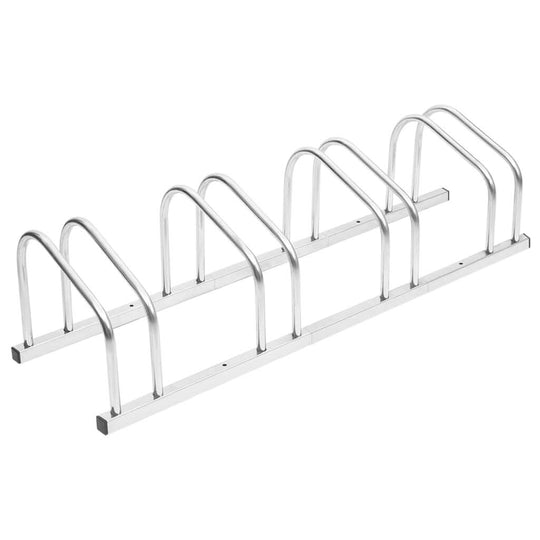 Galvanised steel bike rack for 4 bikes, durable and corrosion-resistant, ideal for outdoor storage solutions.