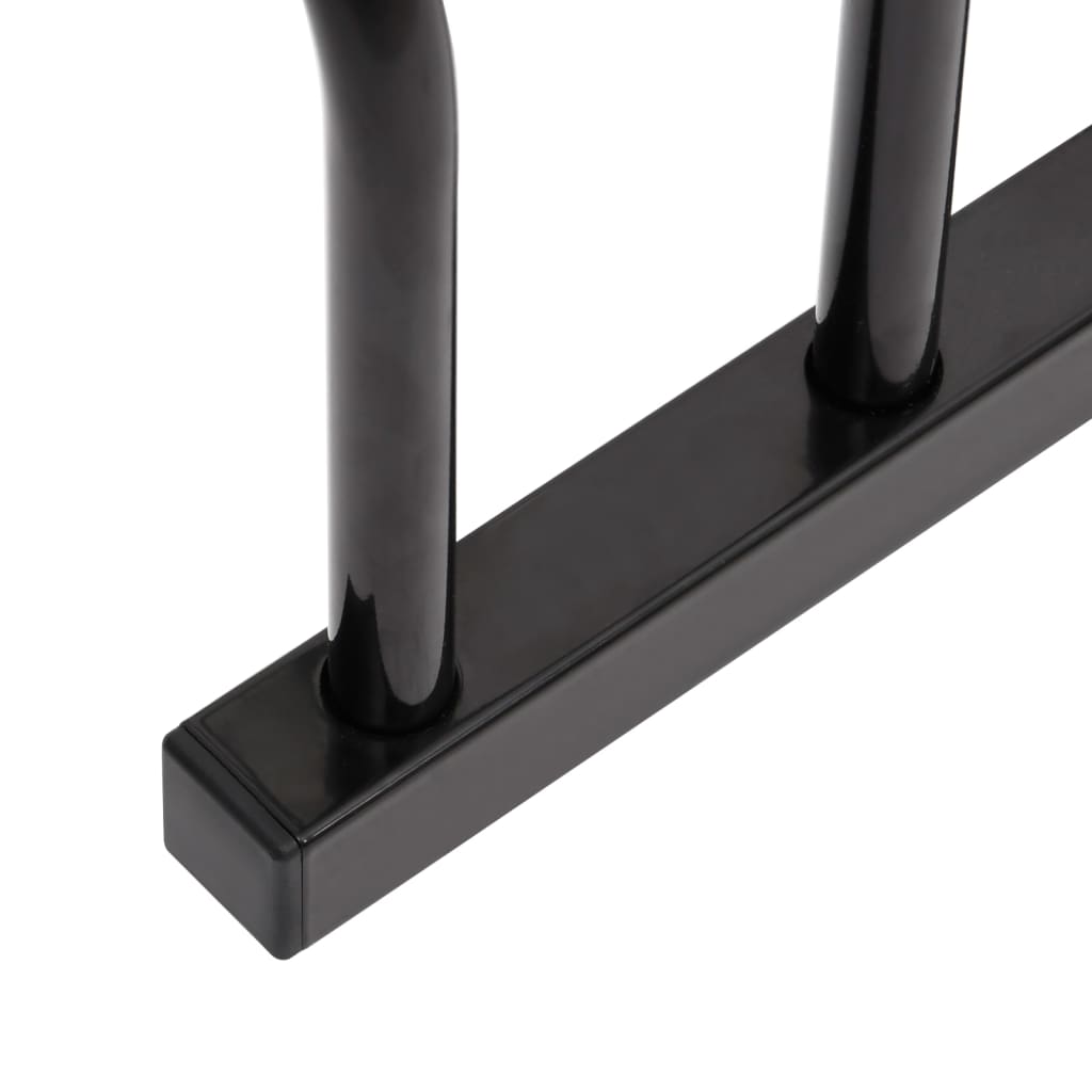 Close-up view of a black steel bike rack designed for sturdy and organized bike storage. Ideal for families and small businesses.