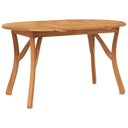 Solid acacia wood oval garden dining table with elegant curved legs, perfect for outdoor dining and relaxation.