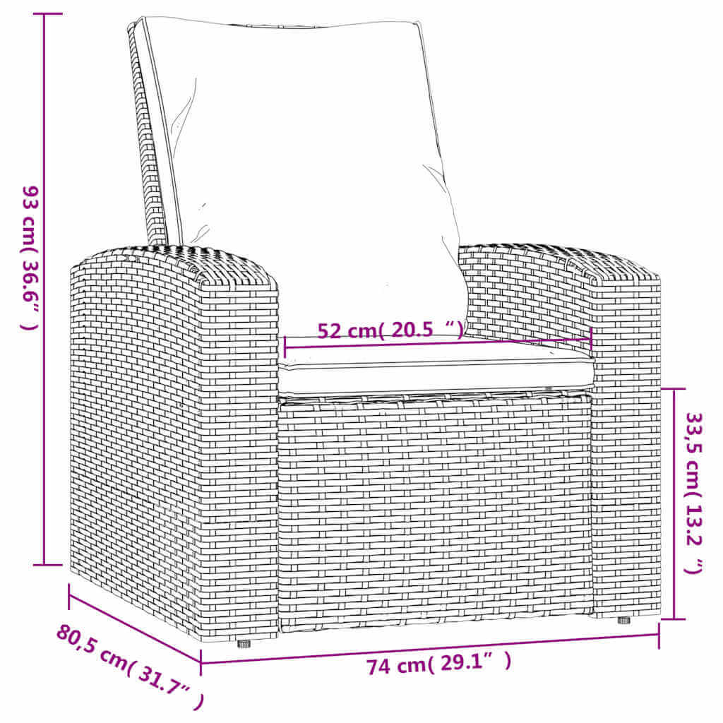 Garden Reclining Chair with Cushions Light  Poly Rattan