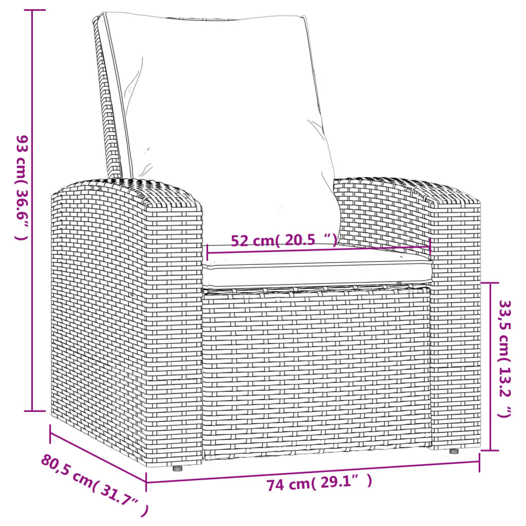 Garden Reclining Chair with Cushions Poly Rattan , Garden Chairs , Chairs -,Comfortable,Decor -,eligant,Furniture -,garden decor,Home & Garden -,Modern Design,new-305021,Outdoor Chairs,Outdoor Furniture -,Outdoor Seating -,poly rattan