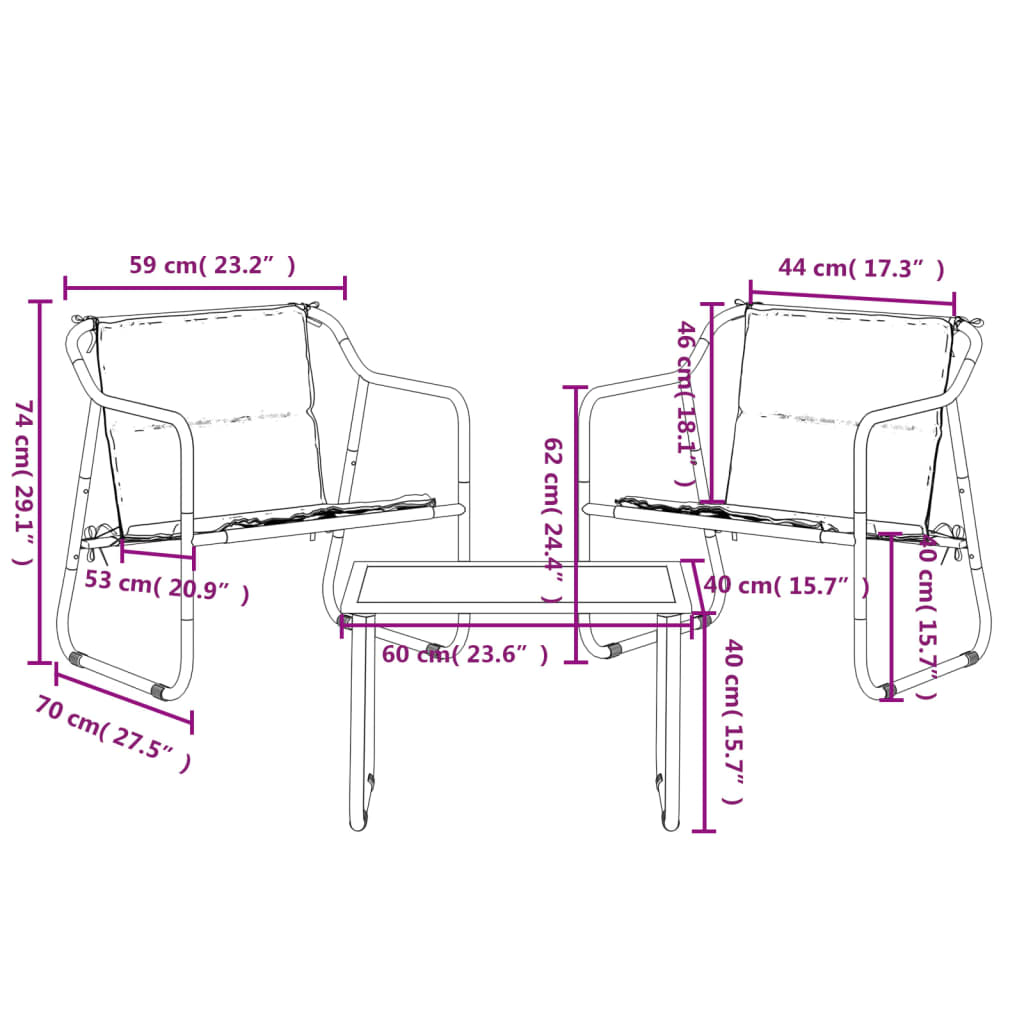 3 Piece Garden Lounge Set with Cushions Steel , Furniture -> Outdoor Furniture -> Outdoor Furniture Sets , Durable,eligant,Furniture -,Home & Garden -,Modern Design,new-305021,Outdoor Furniture -,Outdoor Furniture Sets