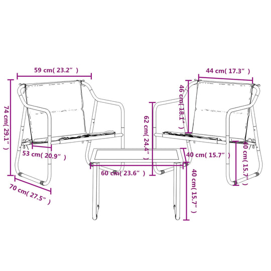 3 Piece Garden Lounge Set with Cushions Steel , Furniture -> Outdoor Furniture -> Outdoor Furniture Sets , Durable,eligant,Furniture -,Home & Garden -,Modern Design,new-305021,Outdoor Furniture -,Outdoor Furniture Sets