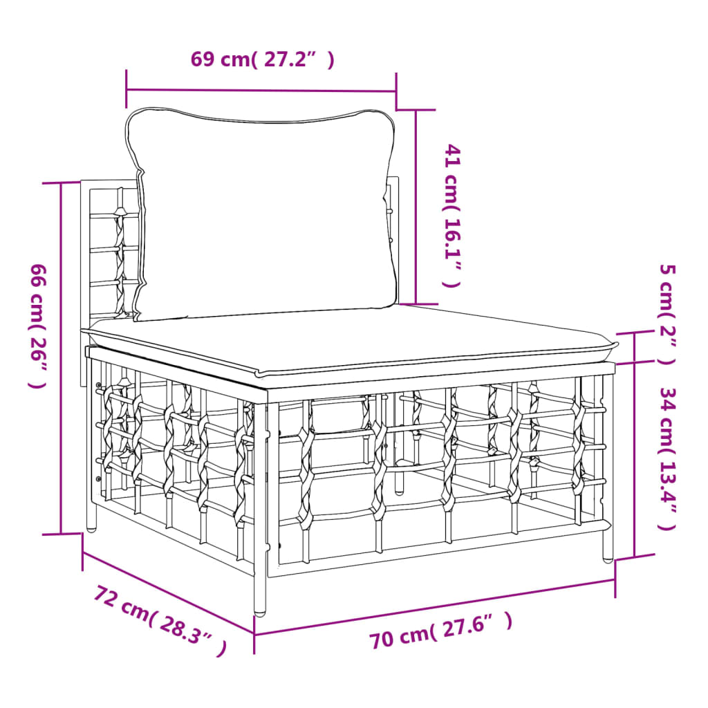 Garden Middle Sofa with Beige Cushions Poly Rattan , Garden Sofa , Durable,Durable Construction,eligant,Furniture -,garden decor,Home & Garden -,metal,Modern Design,new-305021,Outdoor Furniture -,Outdoor Seating -,Outdoor Sectional Sofa Units