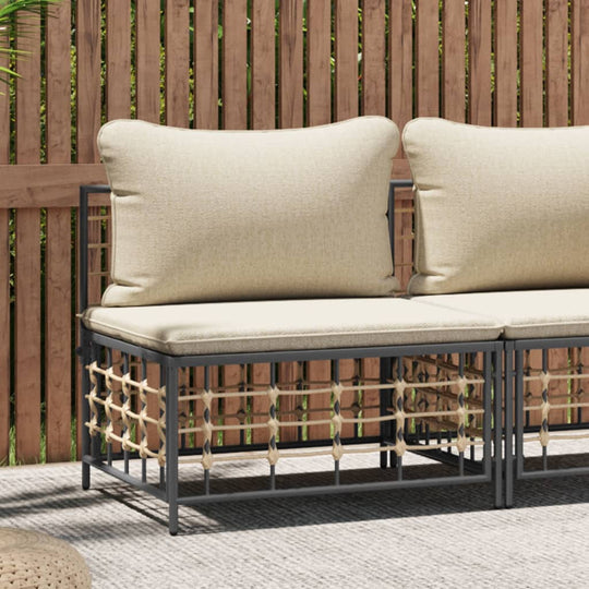 Garden Middle Sofa with Beige Cushions Poly Rattan , Garden Sofa , Durable,Durable Construction,eligant,Furniture -,garden decor,Home & Garden -,metal,Modern Design,new-305021,Outdoor Furniture -,Outdoor Seating -,Outdoor Sectional Sofa Units