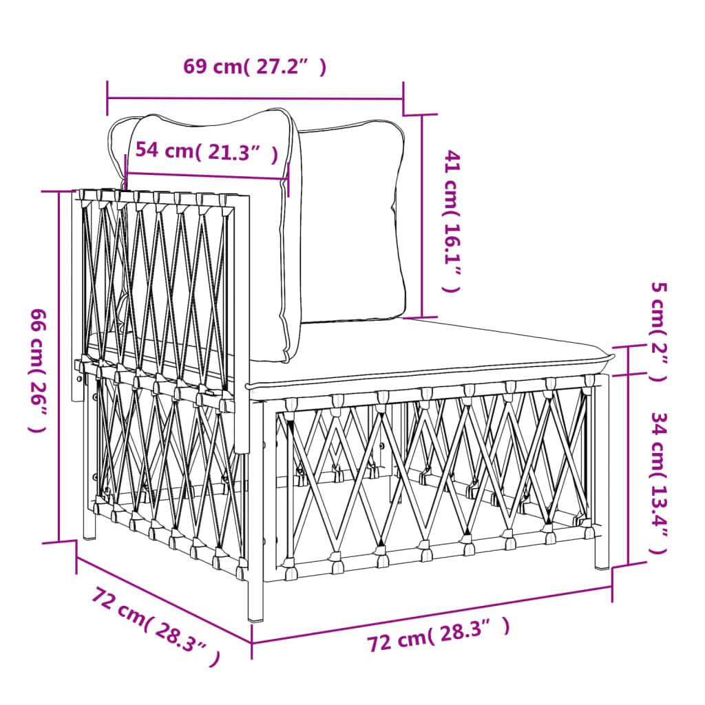 Dimensions diagram of a garden corner sofa showcasing measurements in cm for accurate fitting and design details.