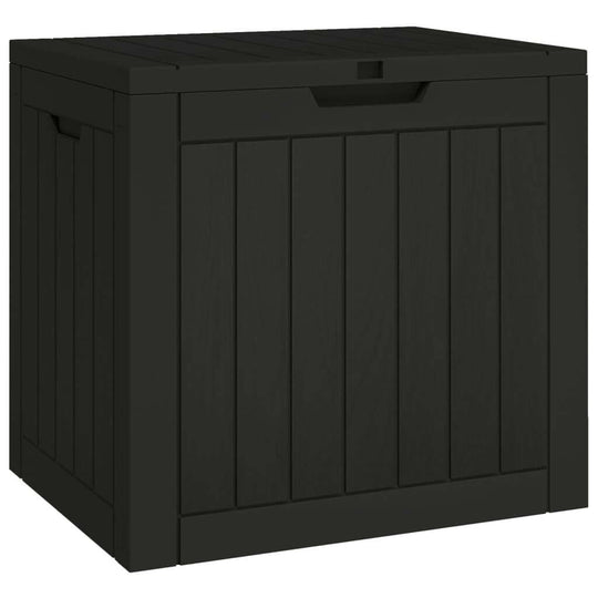 Garden Storage Box 55.5x43x53 cm Polypropylene in imitation wood texture design, black color.