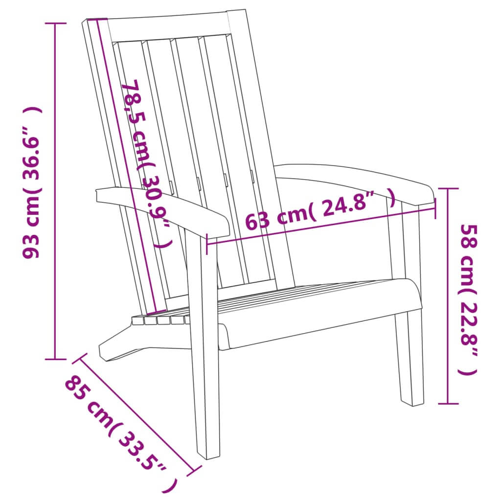 Garden Adirondack Chair Light Polypropylene dimensions diagram with measurements in centimeters.