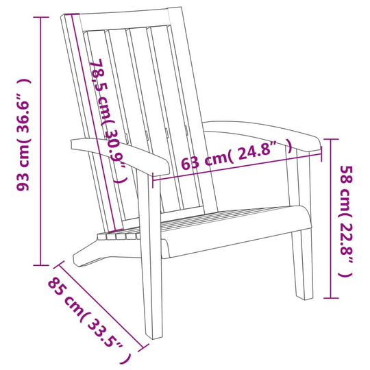 Garden Adirondack Chair Light Polypropylene dimensions diagram with measurements in centimeters.