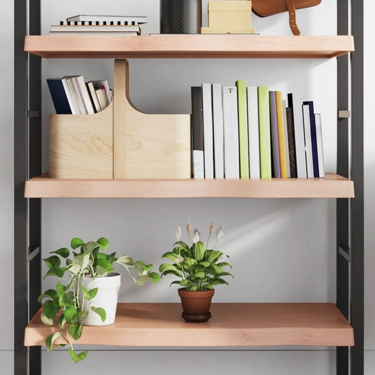 Rustic wall shelf with books and plants on solid oak wood for home and garden furniture, perfect for outdoor patio or balcony setups.