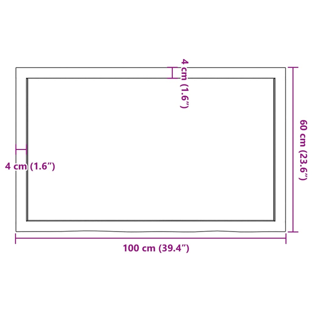 Wall shelf dimensions showing 100x60 cm with 4 cm thickness, designed for space-saving storage solutions.