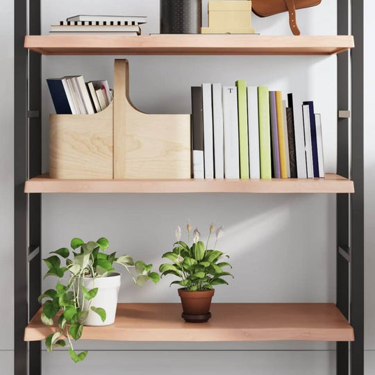 Modern wall shelf with books, decorative box, and plants in a stylish living space. Ideal for organization and decor.