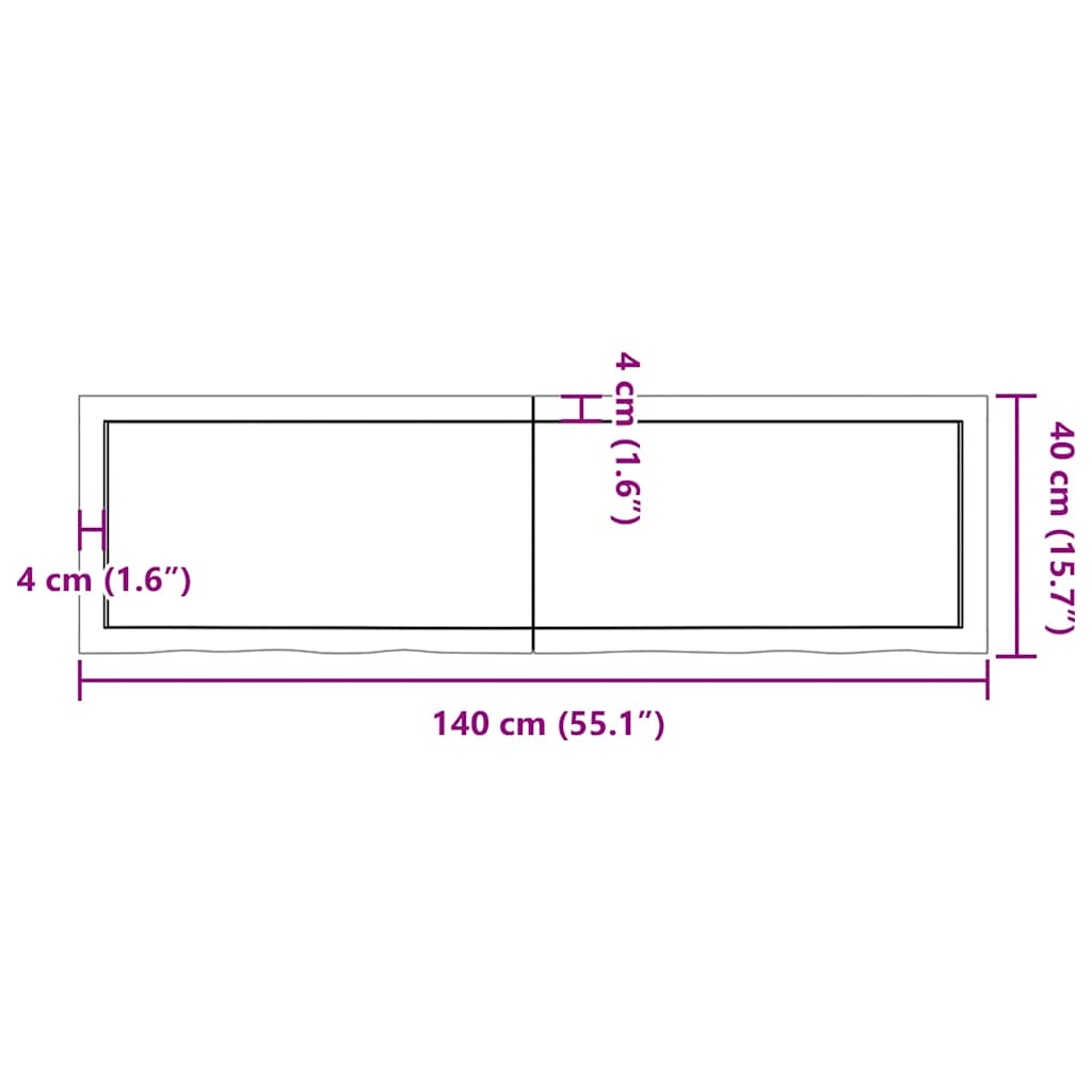 Wall Shelf Light 140x40x(2-4) cm Treated Solid Wood Oak dimensions diagram showing width and height.